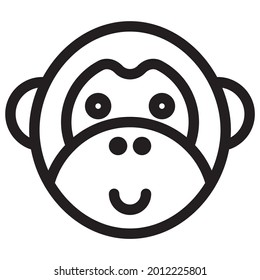 Monkey Head Animal Icon Outline White Background Vector Illustration