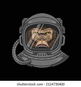 Cabeza de mono con casco astronauta vector premium El concepto de tecnología aislada. Estilo de caricatura plana adecuado para llevar páginas web, carteles, volantes, pegatinas, tarjetas