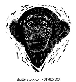 Monkey head avatar, Chinese zodiac sign, black silhouette isolated on white