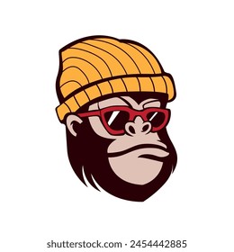 Monkey head with beanie and glasses  vector