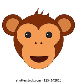 Monkey head in cartoon flat style. Vector illustration on white background.