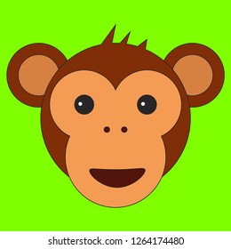 Monkey head in cartoon flat style. Vector illustration on color background