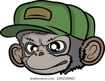 Monkey head cartoon wearing hat