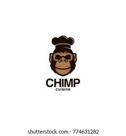 Monkey head with chef hat illustration template. Gorilla Logo Design Template.