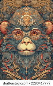 Monkey head in chinese guochao style