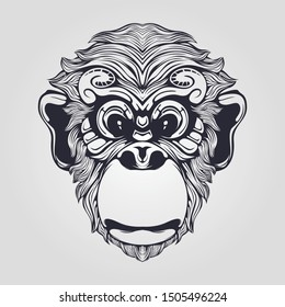 monkey head detail line art tattoo