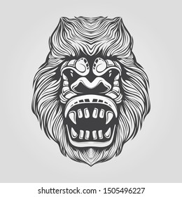 monkey head detail line art tattoo