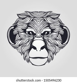 monkey head detail line art tattoo