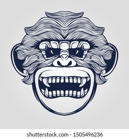 monkey head detail line art tattoo