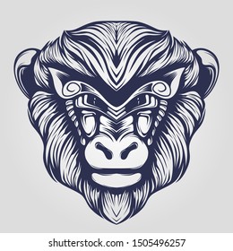 monkey head detail line art tattoo