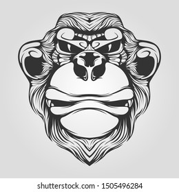 monkey head detail line art tattoo