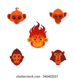 Monkey head in flat style.Colorful and vector isolated icons.