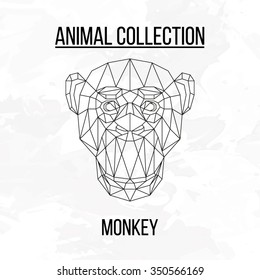 Monkey head geometric lines silhouette isolated on white background vintage vector design element illustration