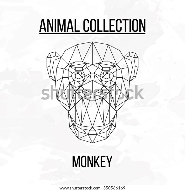 白い背景に猿の頭の幾何学的な線シルエット ビンテージベクター画像デザインエレメントイラスト のベクター画像素材 ロイヤリティフリー