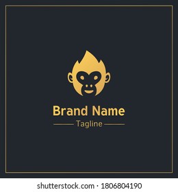 Monkey head golden personable logo design template