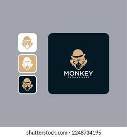 monkey head with hat logo design