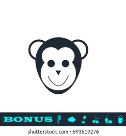 Monkey head icon flat. Black pictogram on white background. Vector illustration symbol and bonus button