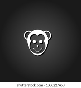 Monkey head icon flat. Simple White pictogram on black background with shadow. Vector illustration symbol