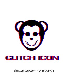 Monkey head icon flat. Simple pictogram - Glitch effect. Vector illustration symbol