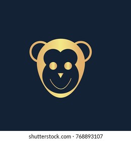 Monkey head icon flat. Simple gold pictogram on dark background. Vector illustration symbol