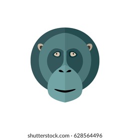 Monkey head icon isolated on white background vector illustration. Wild animal pictogram, zoo emblem in flat design