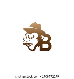 Monkey head icon logo with letter B template design illustration