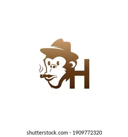 Monkey head icon logo with letter H template design illustration