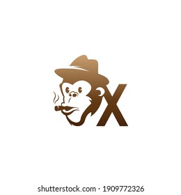 Monkey head icon logo with letter X template design illustration