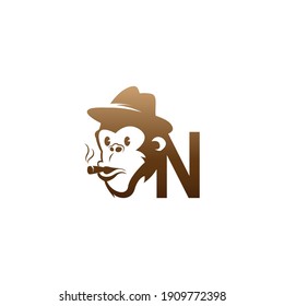 Monkey head icon logo with letter N template design illustration