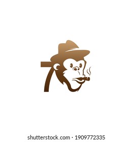 Monkey head icon logo with number 7 template design illustration