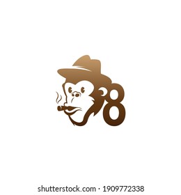 Monkey head icon logo with number 8 template design illustration