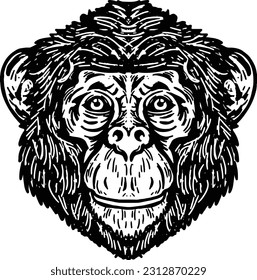 ilustración de la cabeza de mono, se puede usar para logos, mascotas, ropa y más aislados en fondo blanco