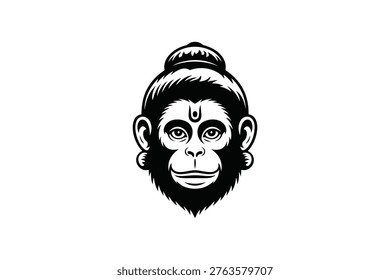 Monkey head illustration with tilak symbol and ancient hairstyle, mascot for cultural or animal theme concepts.