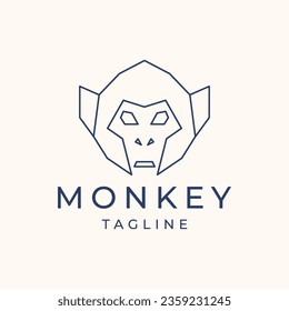 Monkey head line art logo design template