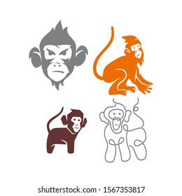 Monkey Head Line Logo Design Template Vector Illustration Set