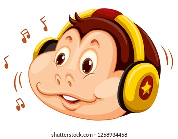 Monkey head listen to music illustration