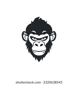 Monkey head logo of chimp face silhouette clipart vector, animal ape icon, primate symbol. isolated on white background.