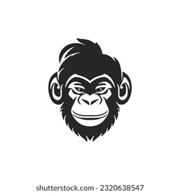 Monkey head logo of chimp face silhouette clipart vector, animal ape icon, primate symbol. isolated on white background.