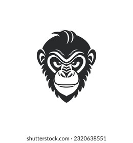 Monkey head logo of chimp face silhouette clipart vector, animal ape icon, primate symbol. isolated on white background.