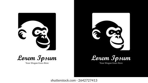 Monkey head logo design combined with a square