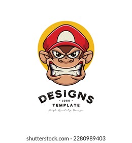 monkey head logo illustration with hat.