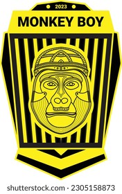 Monkey head Logo, Minimalist Elegant with simple line art, monoline, outline style colored (Yellow and Black)