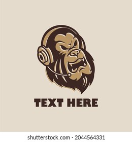 Monkey head logo wearing earphones, 
suitable for identity logo or brand logo.