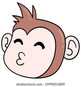 monkey head in love pouting lips want to kiss, vector illustration carton emoticon. doodle icon drawing