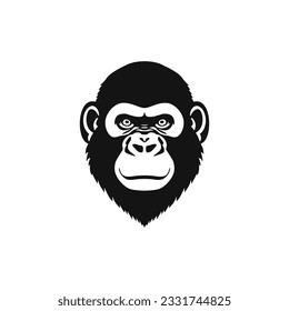 Masa de cabeza de mono de gorila de cara de gorila vector de clipart. Símbolo de silueta de gorilas, icono de simio de primate de vida silvestre. Aislado sobre fondo blanco.