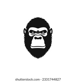 Masa de cabeza de mono de gorila de cara de gorila vector de clipart. Símbolo de silueta de gorilas, icono de simio de primate de vida silvestre. Aislado sobre fondo blanco.