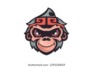 Monkey head mascot logo cartoon illustration vector