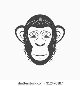 Monkey head monochrome vector illustration. Front face.