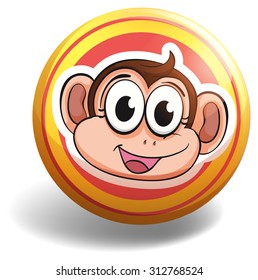 Monkey head on round badge illustration