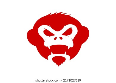 Monkey head red. Angry gorilla face logo concept. Ferocious ape vector eps illustration